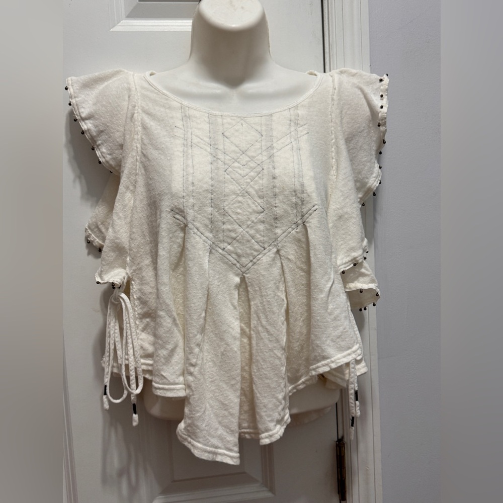 Free people Women's White beaded Top size medium